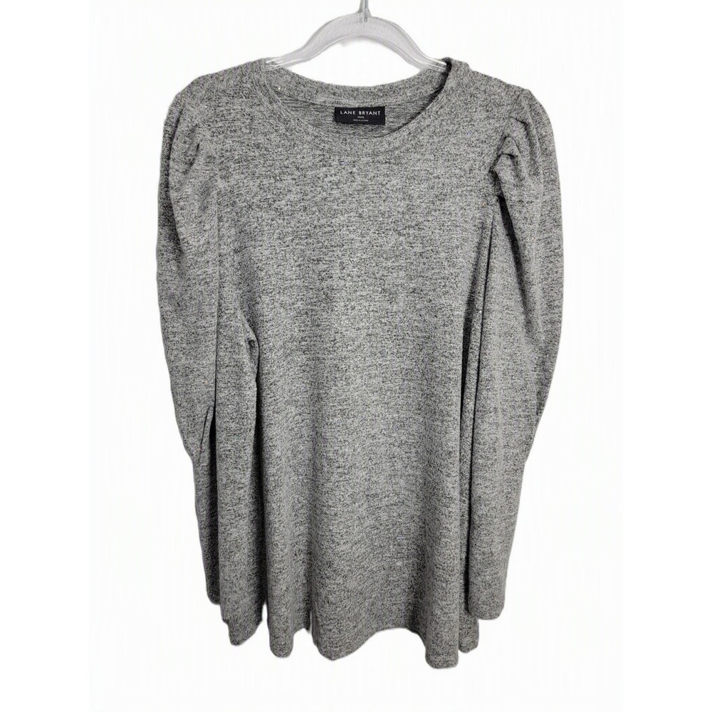 Lane Bryant Women 14/16 Top Gray Puff Sleeve Sparkle Knit Soft Tunic Top